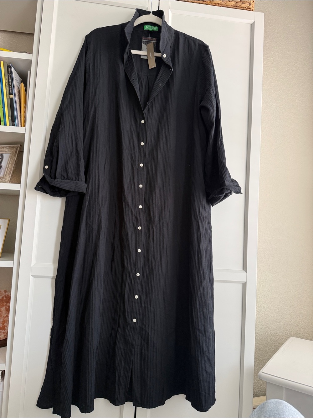 J. Crew Black Button-Front Maxi Shirt Dress